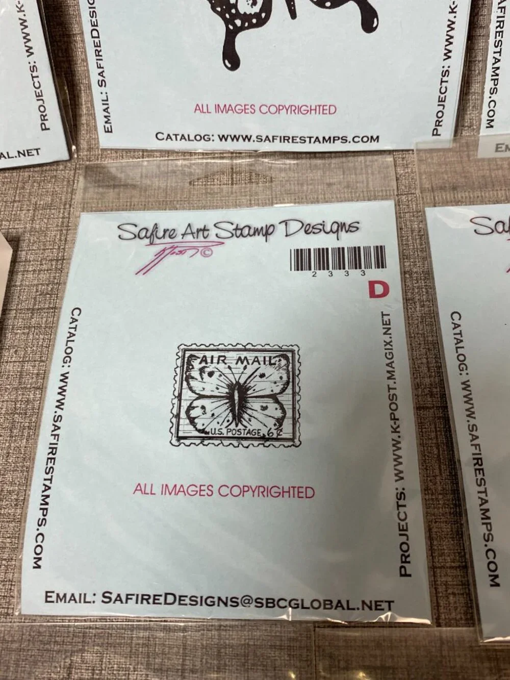 UNIQUE VTG Rubber Stamps Safire Designs & Acrylic Block 8pc Lot NEW OLD STOCK